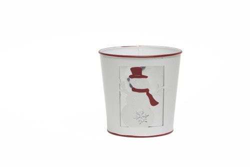 5in Wide Cut Out Snowman Tin Pot Cover - White & Red