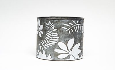 7in Tall Jungle Cylinder Galvanized Tin Pot Cover - Whitewash