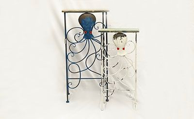 36in Tall Distressed Metal Octopus End Tables (Set of 2)