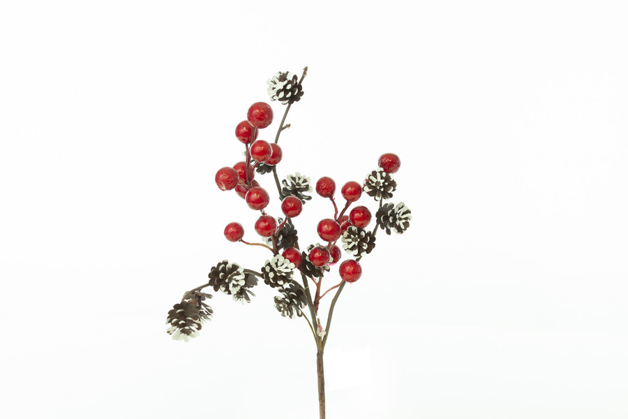 12in Mini Pine Cones & Red Berries Wreath Pick (12pk)