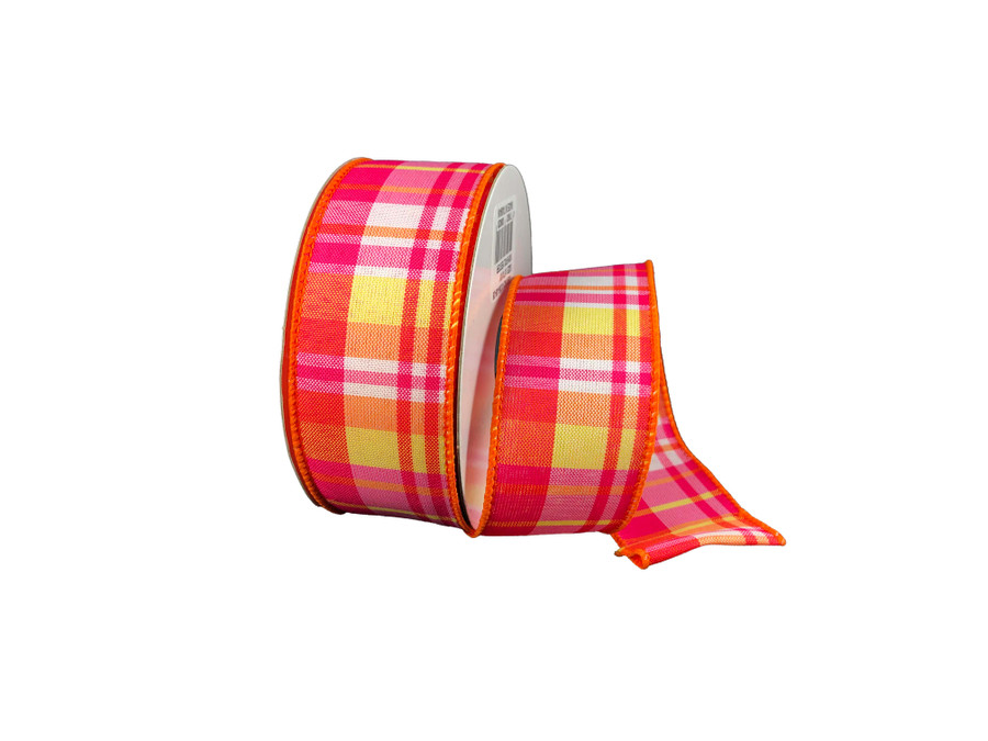 #9 Bright Spring Plaid Ribbon - Wired Edge