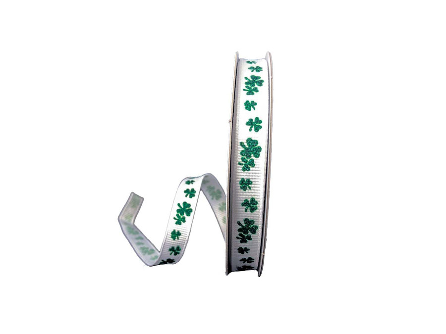#1 Grosgrain Ribbon with Glitter Shamrocks (20yd)