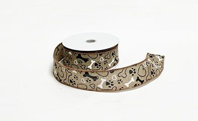 #9 Paws and Bones on Natural Linen Spring Ribbon - Wired Edge (20yd)
