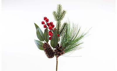 15in Red Berry Eucalyptus Pine Cone Pick - Red