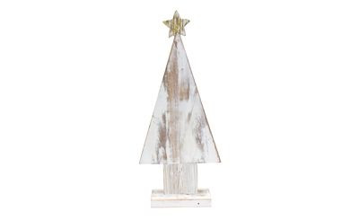 18in Tall Woodwash Glitter Tree with Star - White
