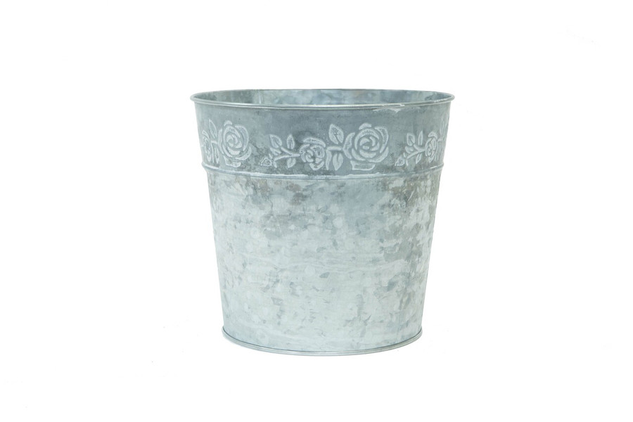 8.5in Wide Rosa Galvanized Tin Pot Cover - Whitewash