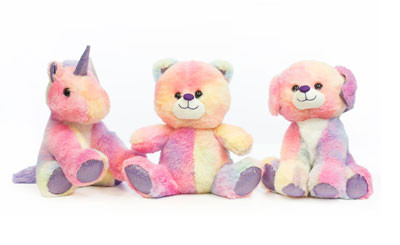 8in Tall Tie-Dye Unicorns, Dogs, and Bears Plush (Assorted)