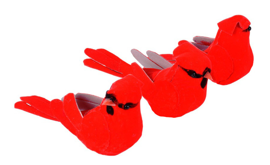 4in Velvet Cardinal with Clip x3 (Assorted)