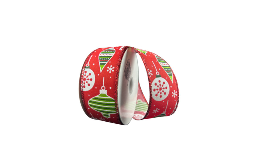 #9 Holiday Ornaments Xmas Ribbon - Wired Edge (20yd)