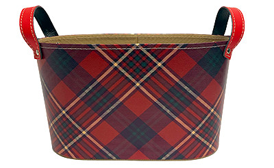 10.5in Long Paperboard Tub with Handles - Red & Black Plaid