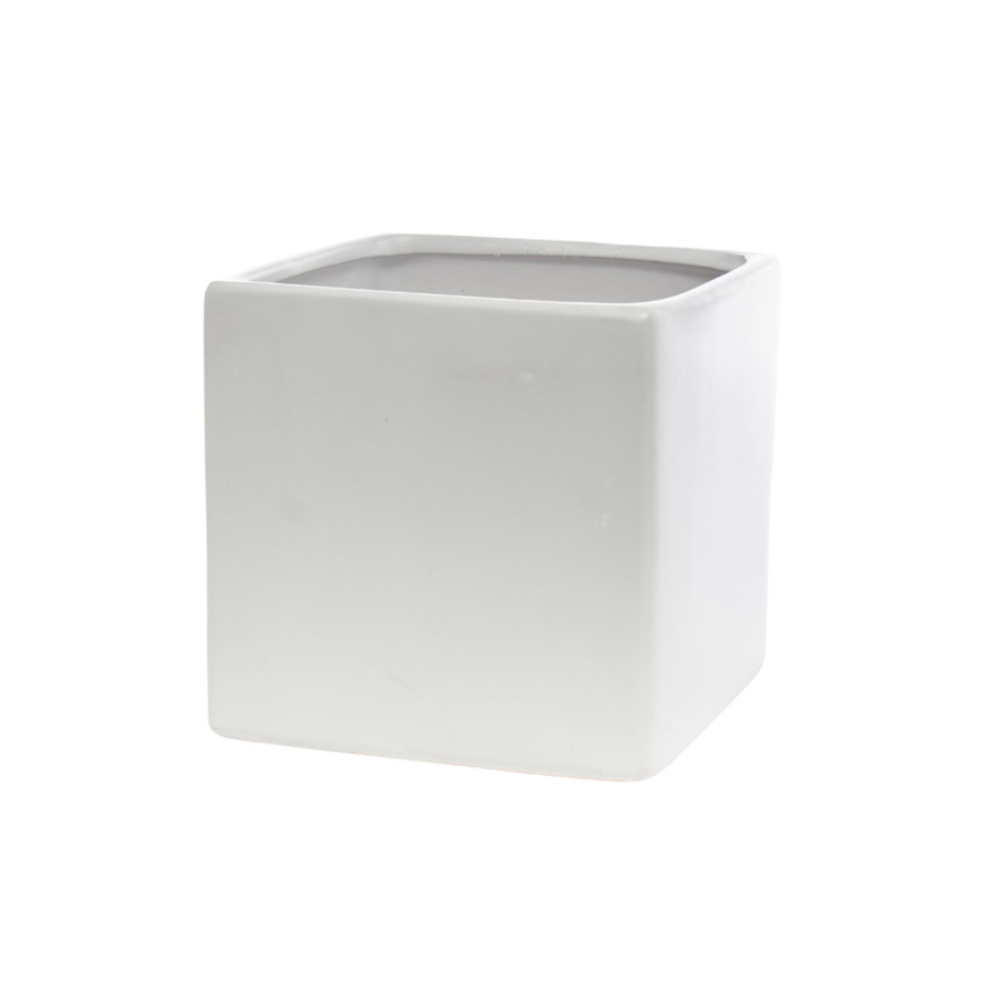 6in Cube Ceramic Vase - White