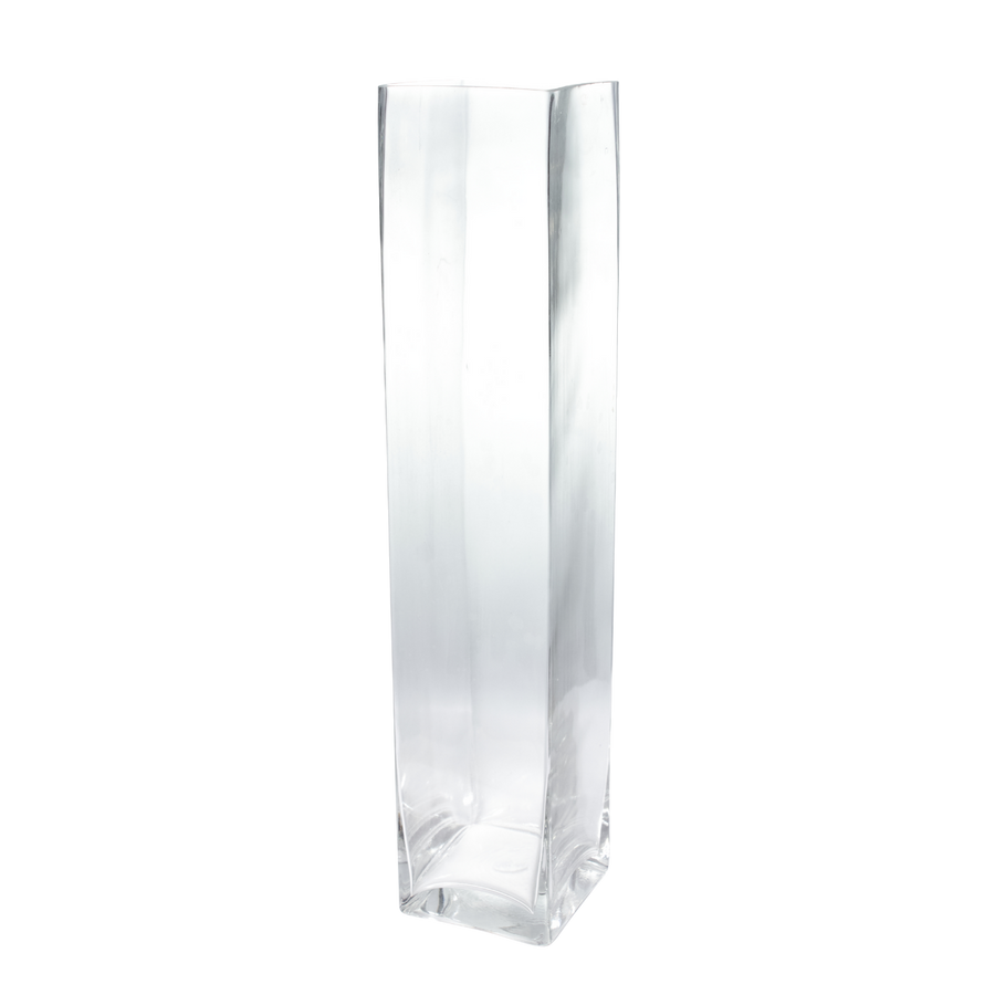 24in Tall Square Clear Glass Vase