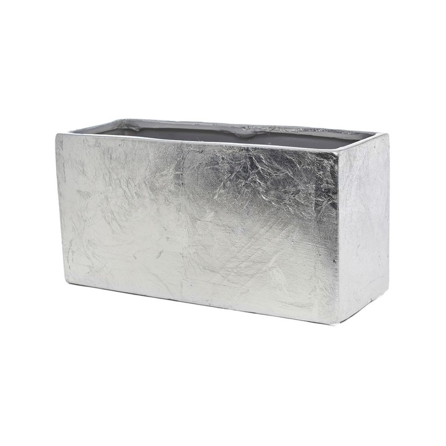 12in Long High Rectangular Ceramic Planter - Matte Silver