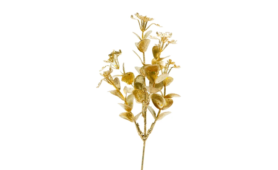 10in Eucalyptus Spray with Florets - Matte Gold