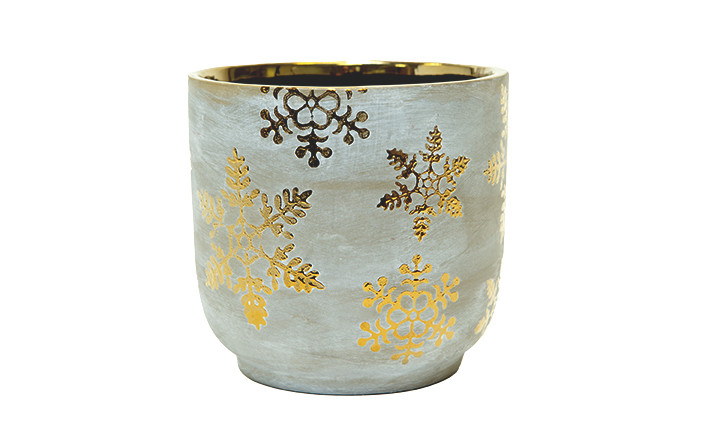 5in Wide Snowfall Ceramic Pot - Antique Silver & Gold