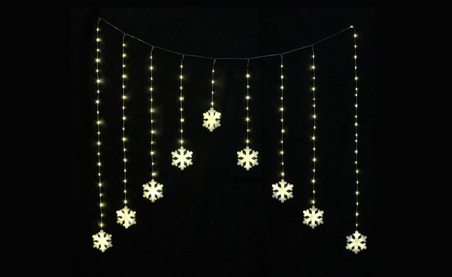 51x47in Snowflake Curtain Lights, 170 LED - Warm White