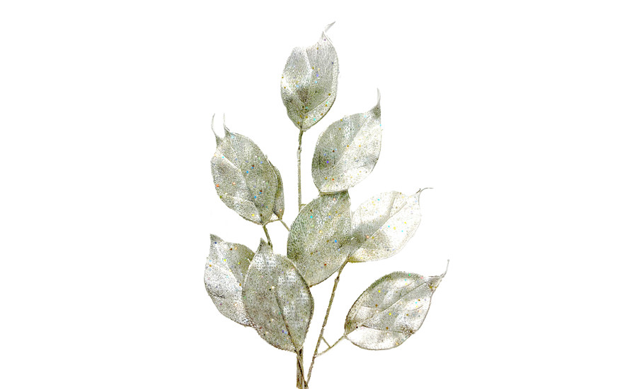 23in Lemon Leaf Spray with Glitter - Matte Silver