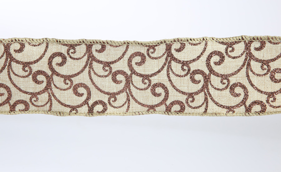 #40 Opulent Swirl Xmas Ribbon - Wired Edge - Chocolate (20yd)