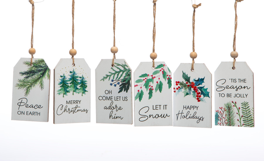 4in Pine Holiday Wooden Tag Ornament (Assorted)