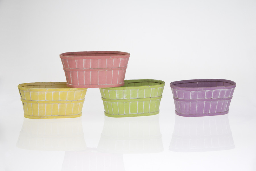 10in Long Splitwood Oval Basket Pot Cover - Pastel (Assorted)