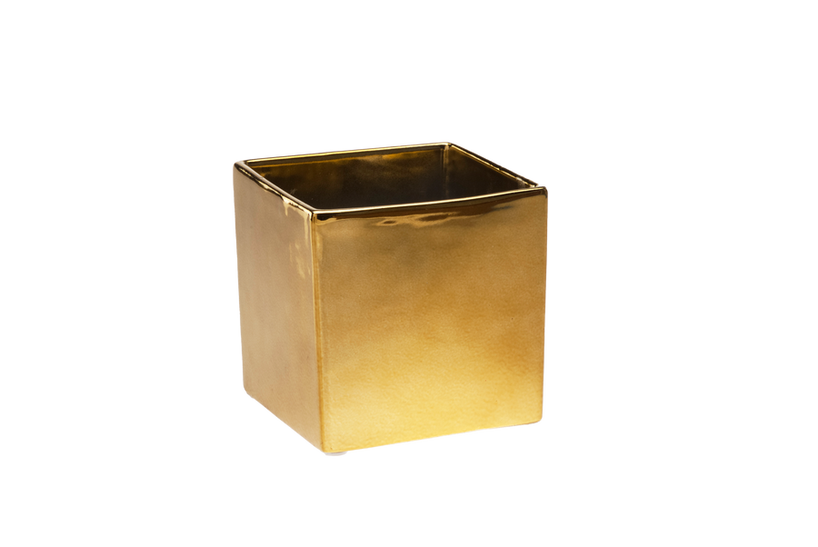 5in Square Ceramic Cube - Metallic Gold