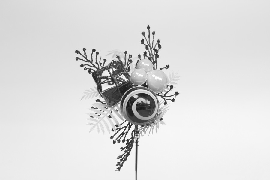 Glitter Wreath Pick with Ball Berry & Cedar (Bag of 12) - Red White