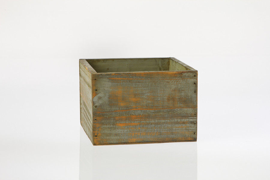 6in Wide Square Wood Planter Box - Weathered Green