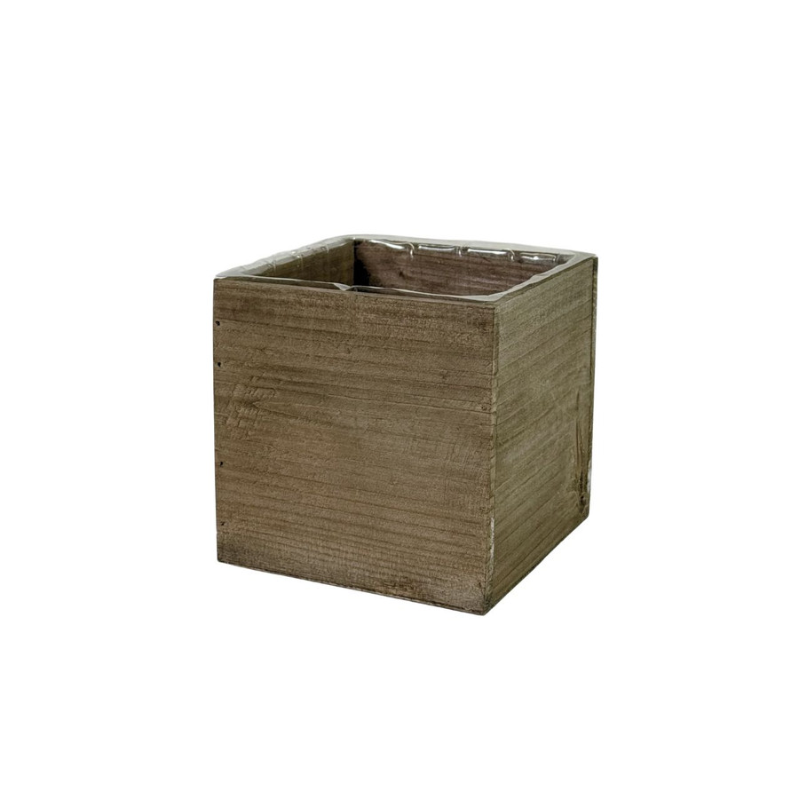 6in Wood Cube Planter Box - Grey
