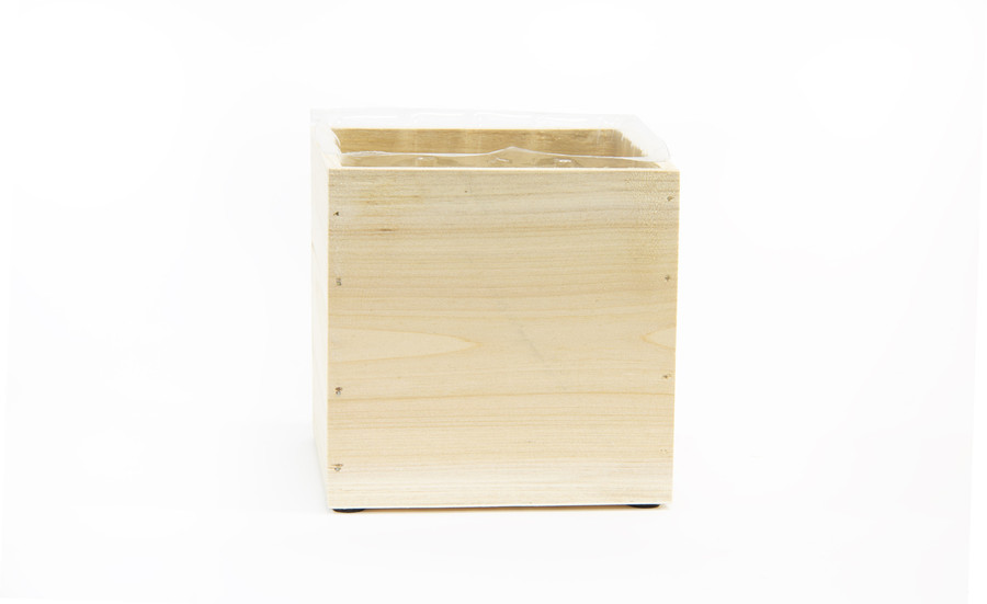 6in Wood Cube Planter Box - Natural