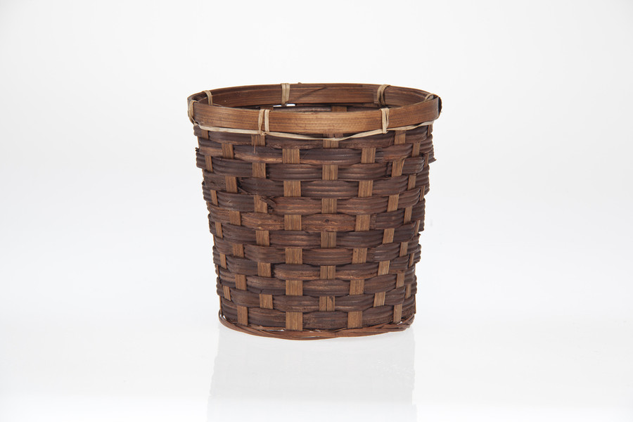 7in Wide Bamboo Woodchip Basket Pot Cover - Dark Stain