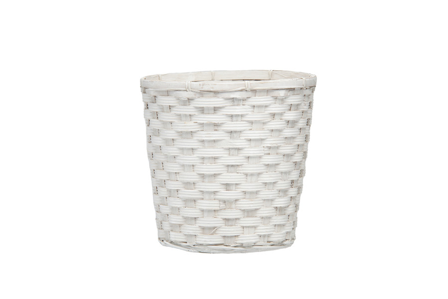 7in Wide Bamboo Woodchip Basket Pot Cover - White Washed