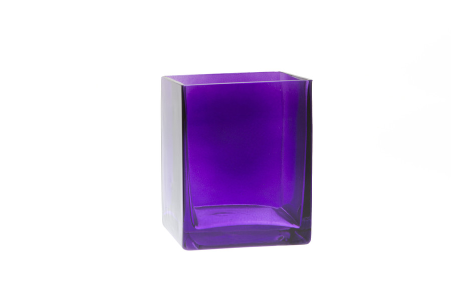 4x4x5in Square Glass Vase - Dark Purple