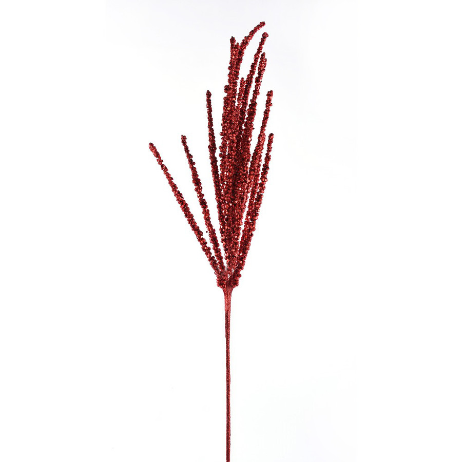 33in Glitter Berry Cluster Spray - Red