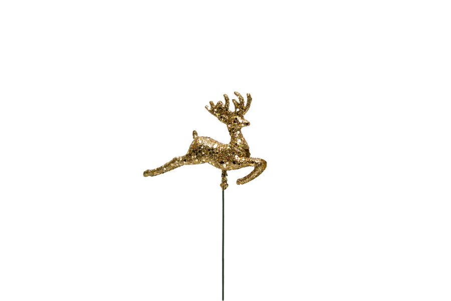 7.25in Long Glitter Reindeer Pick (Bag of 12) - Gold
