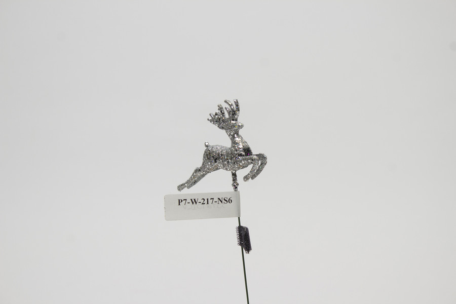 7.25in Long Glitter Reindeer Pick (Bag of 12) - Silver
