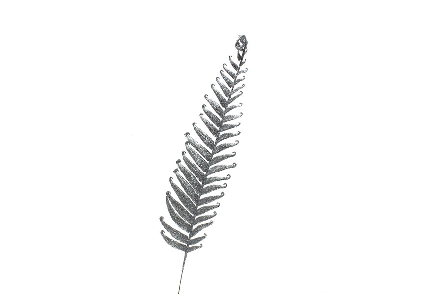 24in Glitter Fiddle Fern Spray - Silver
