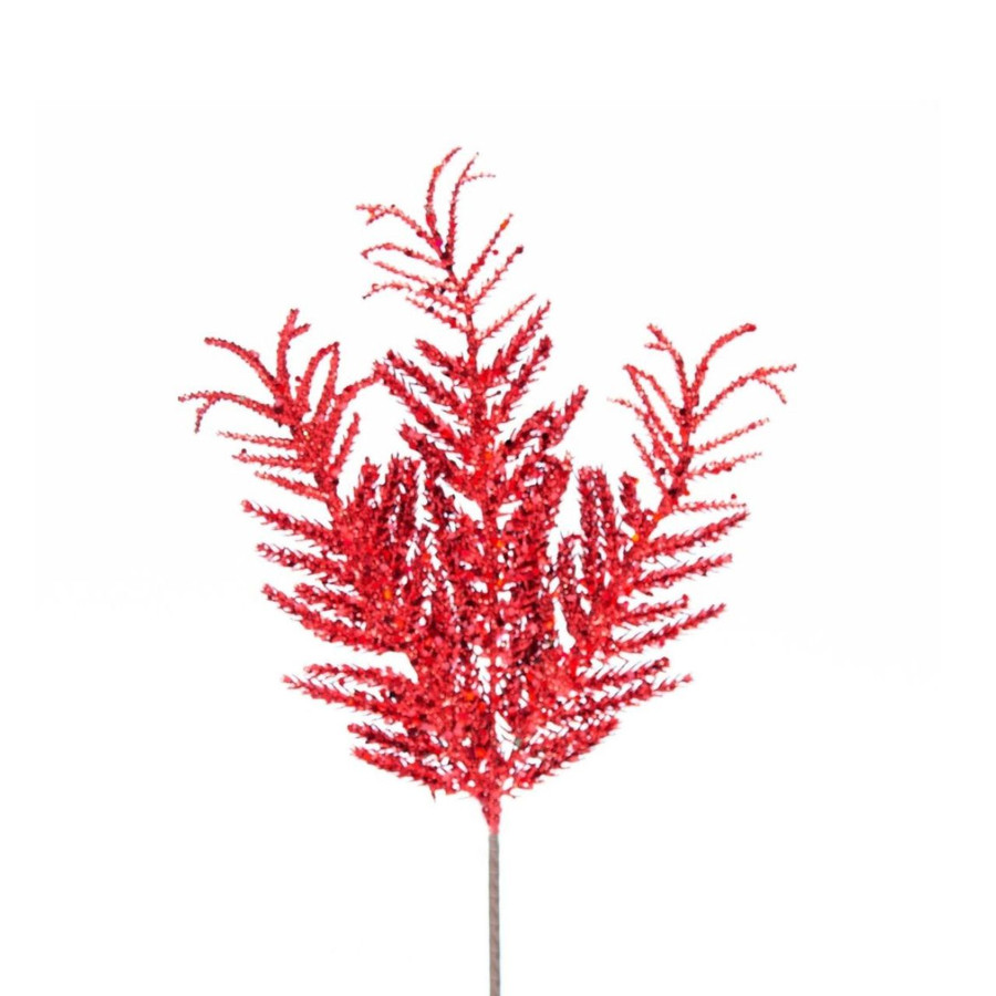 12in Glitter Fern Pick x3 (Bag of 12) - Red