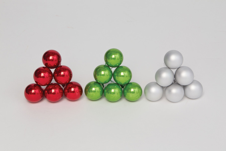 30mm Glass Balls on Stem (Box of 72) - Red Green White Mix