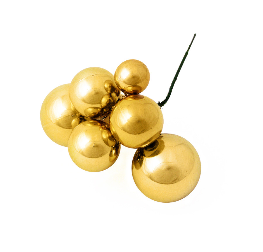 Plastic Ornament Ball Cluster Pick x7 (Bag of 12) - Gold
