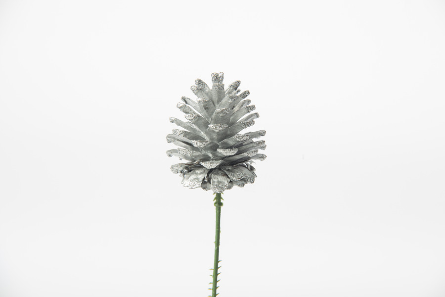 Glitter Pine Cone Pick (72pk) - Silver