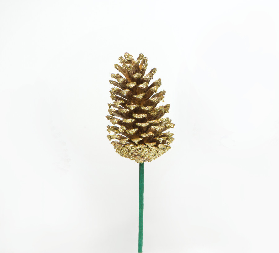 4in Glitter Pine Cone Pick (Box of 50) - Gold Metallic