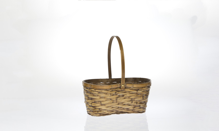 13.5in Long Peanut Bamboo Basket with Drop Handle - Dark Stain