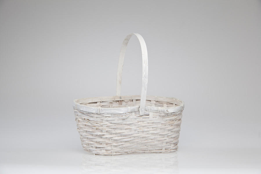 13.5in Long Peanut Bamboo Basket with Drop Handle - White Washed