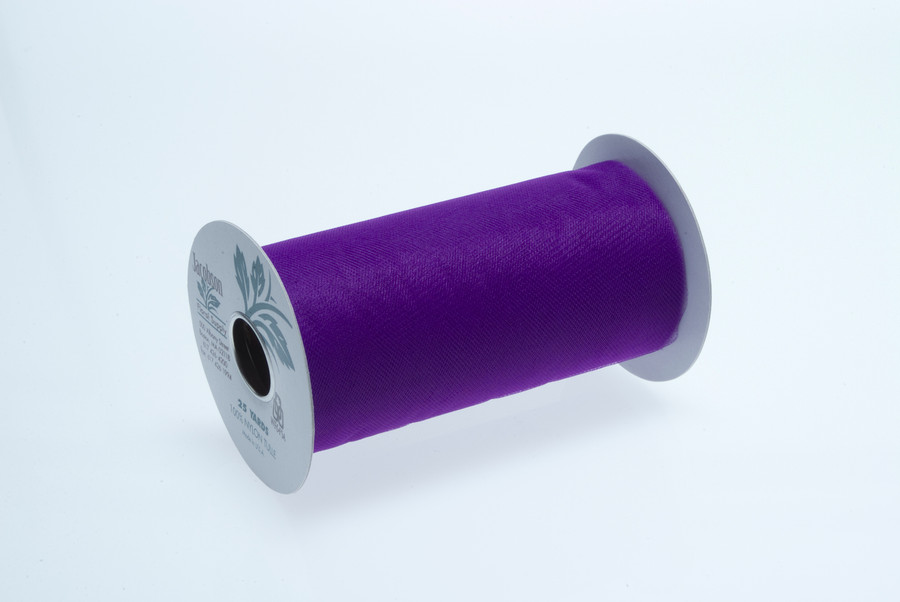 6in Wide Nylon Tulle Ribbon (25yd) - Deep Purple