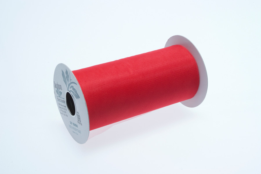 6in Wide Nylon Tulle Ribbon (25yd) - Cherry Red