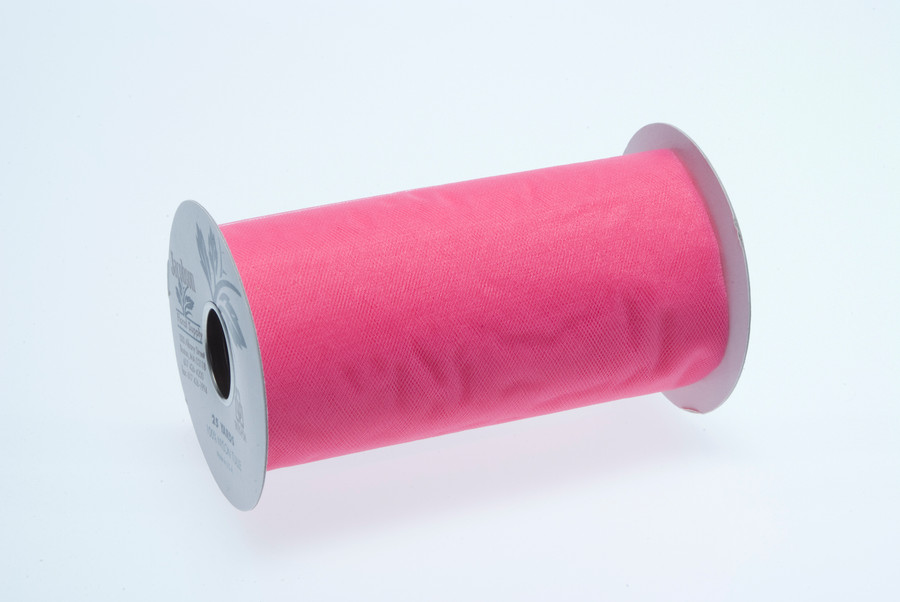 6in Wide Nylon Tulle Ribbon (25yd) - Hot Pink