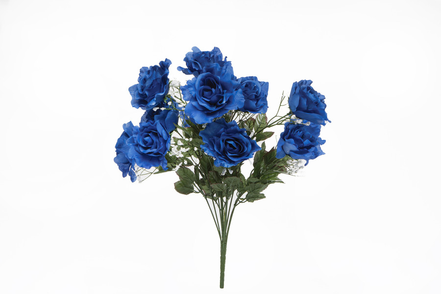 Open Rose Bush with Gypsophila x12 - Blue