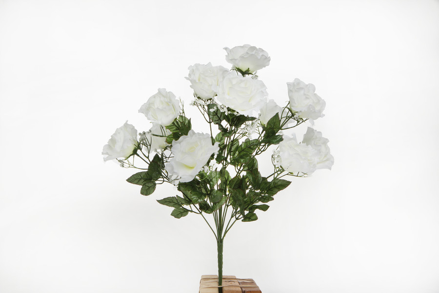 Open Rose Bush with Gypsophila x12 - White