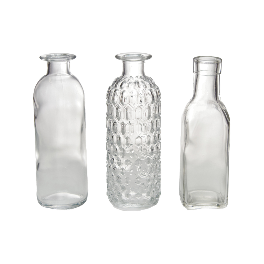 6.3in Tall Clear Glass Slim Bud Vase Bottles (Assorted)