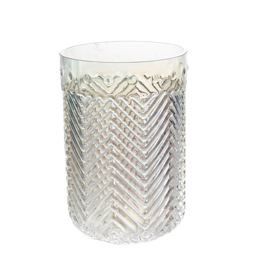 7in Tall Glass Embossed Chevron Cylinder Vase - Iridescent